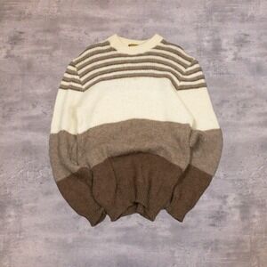 Vintage VTG 1980's 80's Tundra Stripped Earth Tone Cozy Crewneck Wool Sweater